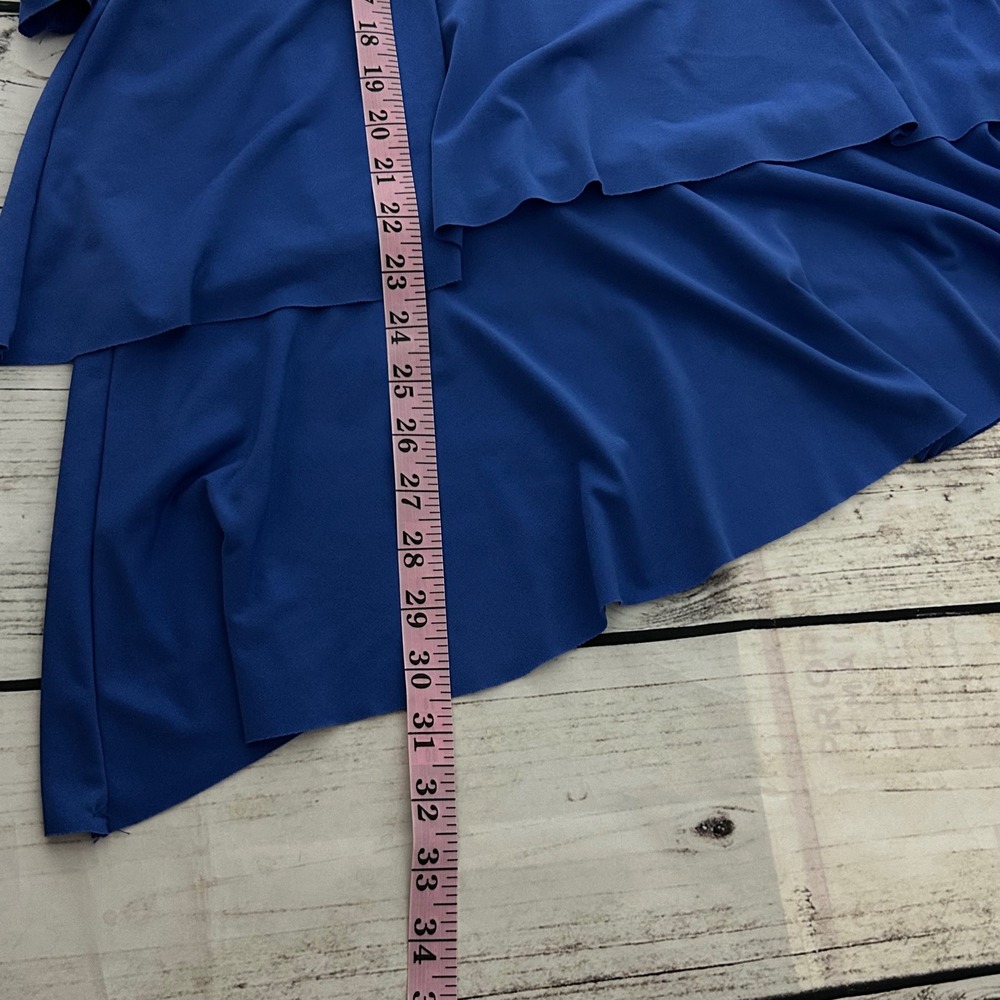 Susan Graver Royal Blue Liquid Knit Tiered Asymmetrical Ruffle Top XL 3/4 Sleeve - Picture 8 of 8